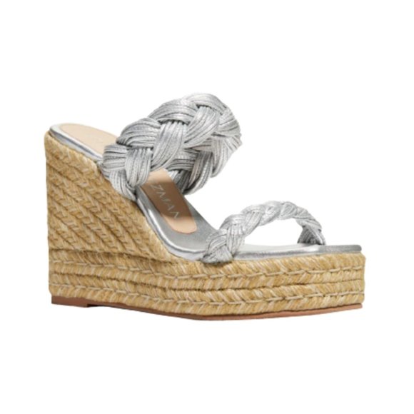 NWOB Stuart Weitzman Braida Espadrille Wedge Sandals Womens 11 Metallic Silver - Picture 5 of 15
